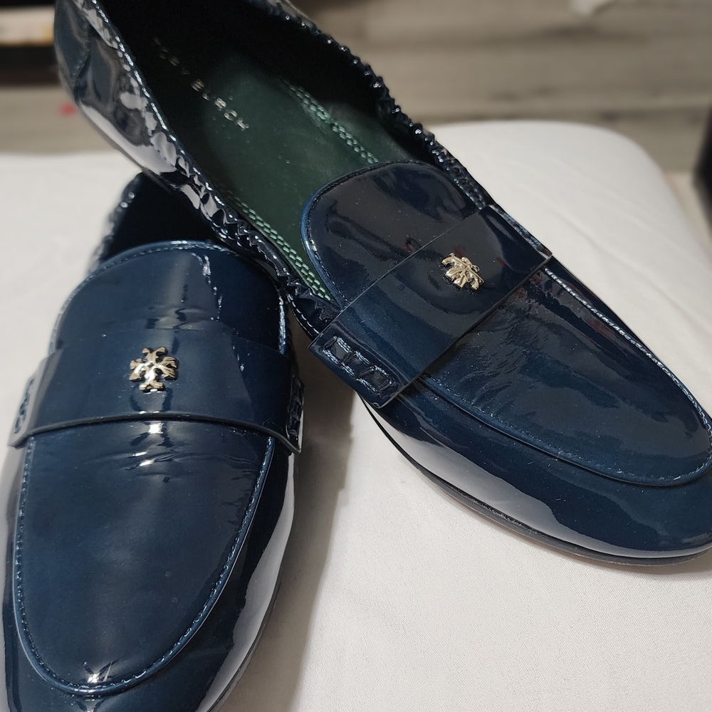 Tory Burch Dark Blue Patent Loafers